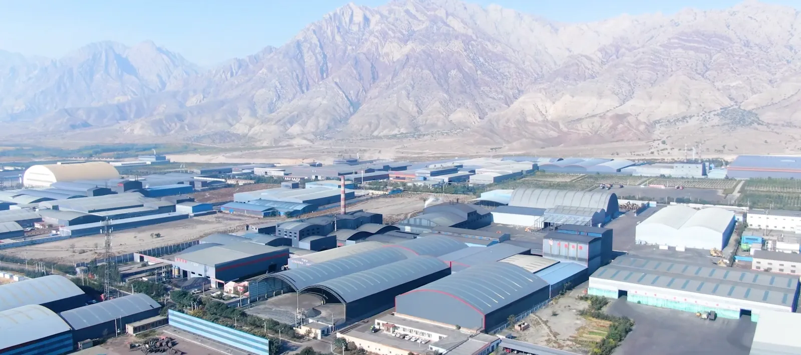 Panoramic aerial view of Panson New Material Technology campus in Pingluo Ningxia