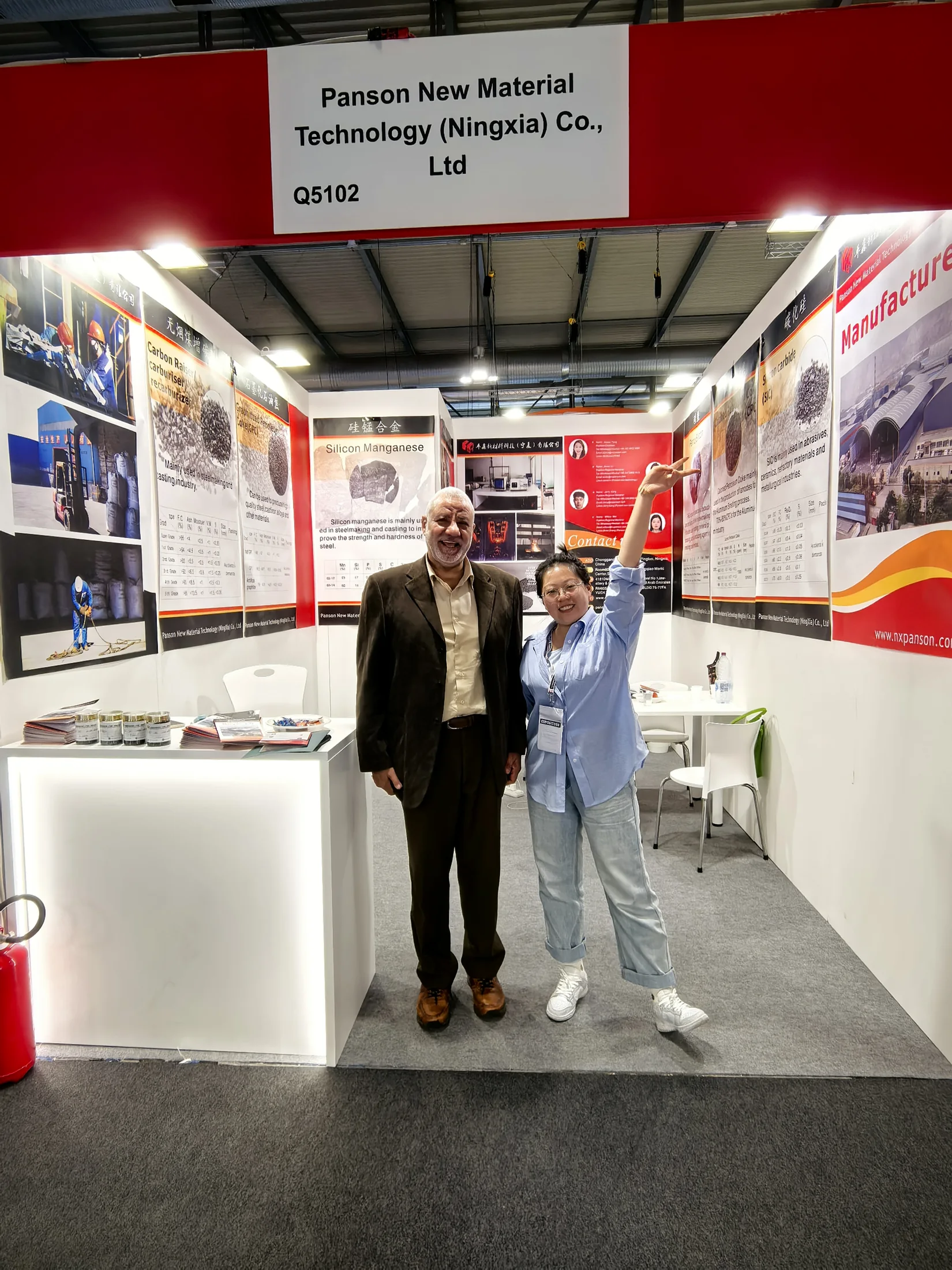Product discussion with clients at exhibition booth