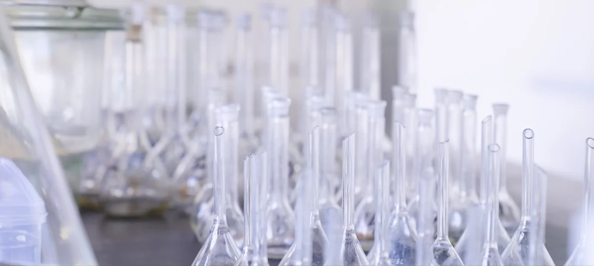 Laboratory glassware and chemical analysis workflow